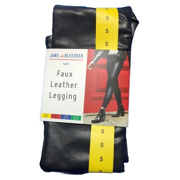 Jane and Bleecker Womens Small 2-4 Faux Leather Leggings Black Casual Comfort - Picture 4 of 5